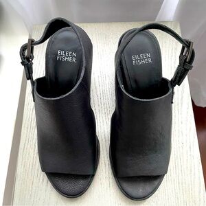 Eileen Fisher Glance Leather Black Sandal Size 5 NWOT